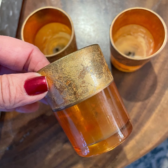 3 Amber & Gold colored Tea Light Holders - Picture 5 of 6